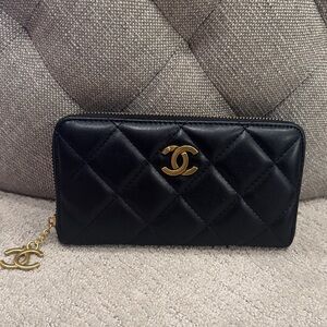 Black Quilted CC Wallet with Gold Accents